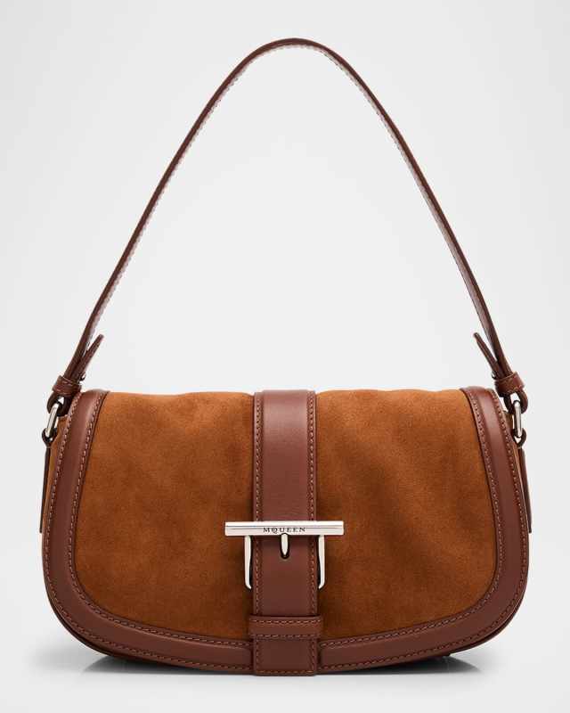 T-Bar Saddle Suede & Leather Crossbody Bag